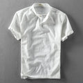 Casual Chinese Style Loose Standing Collar Cotton Linen Short Sleeved Shirt