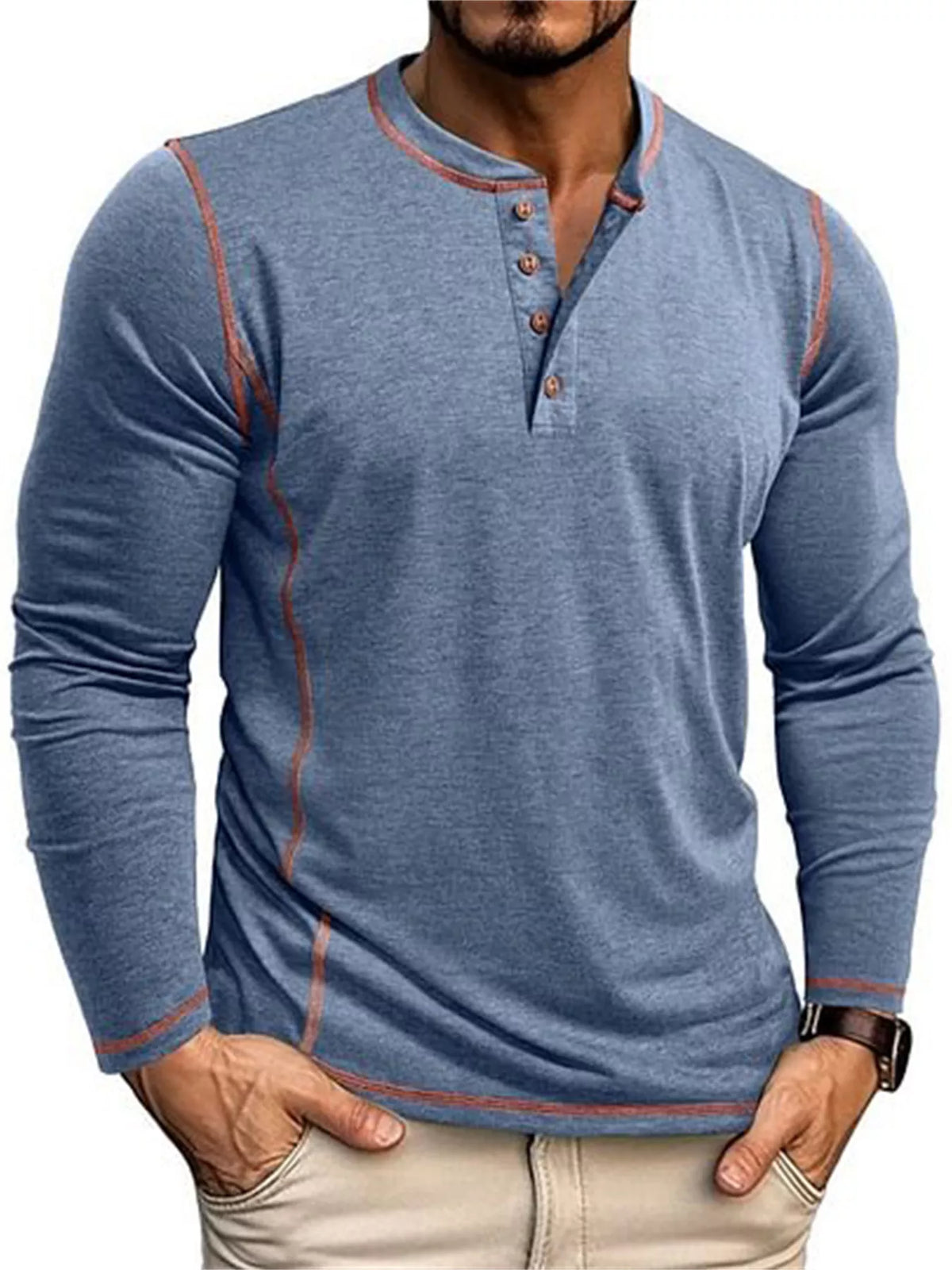 Men's Full Size Casual Button Detail Long Sleeve T-Shirt Plus Size