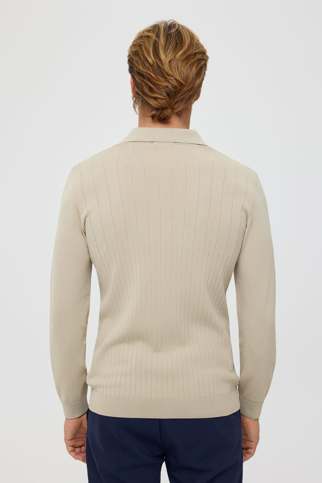Men’s Premium Long-Sleeve Knit Pullover Polo – Fine Rib Texture | Style 8030-4
