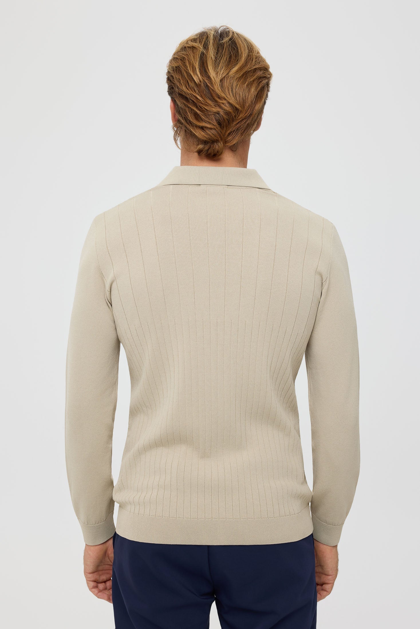 Men’s Premium Long-Sleeve Knit Pullover Polo – Fine Rib Texture | Style 8030-4