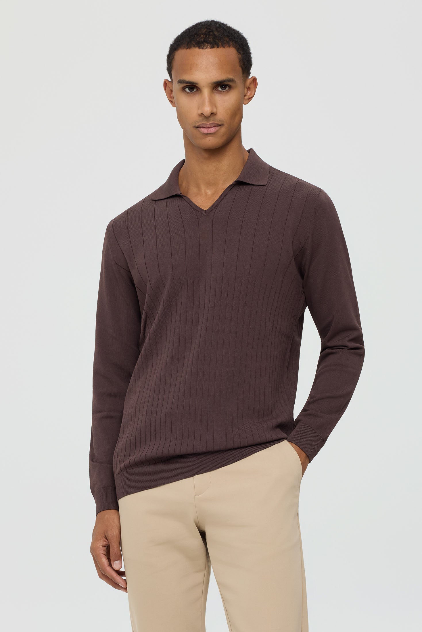 Men’s Premium Long-Sleeve Knit Pullover Polo – Fine Rib Texture | Style 8030-5