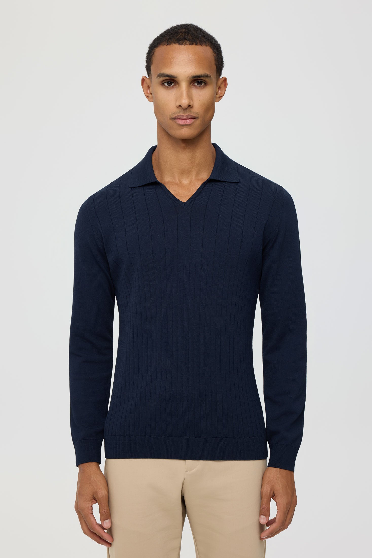 Men’s Premium Long-Sleeve Knit Pullover Polo – Fine Rib Texture | Style 8030-6