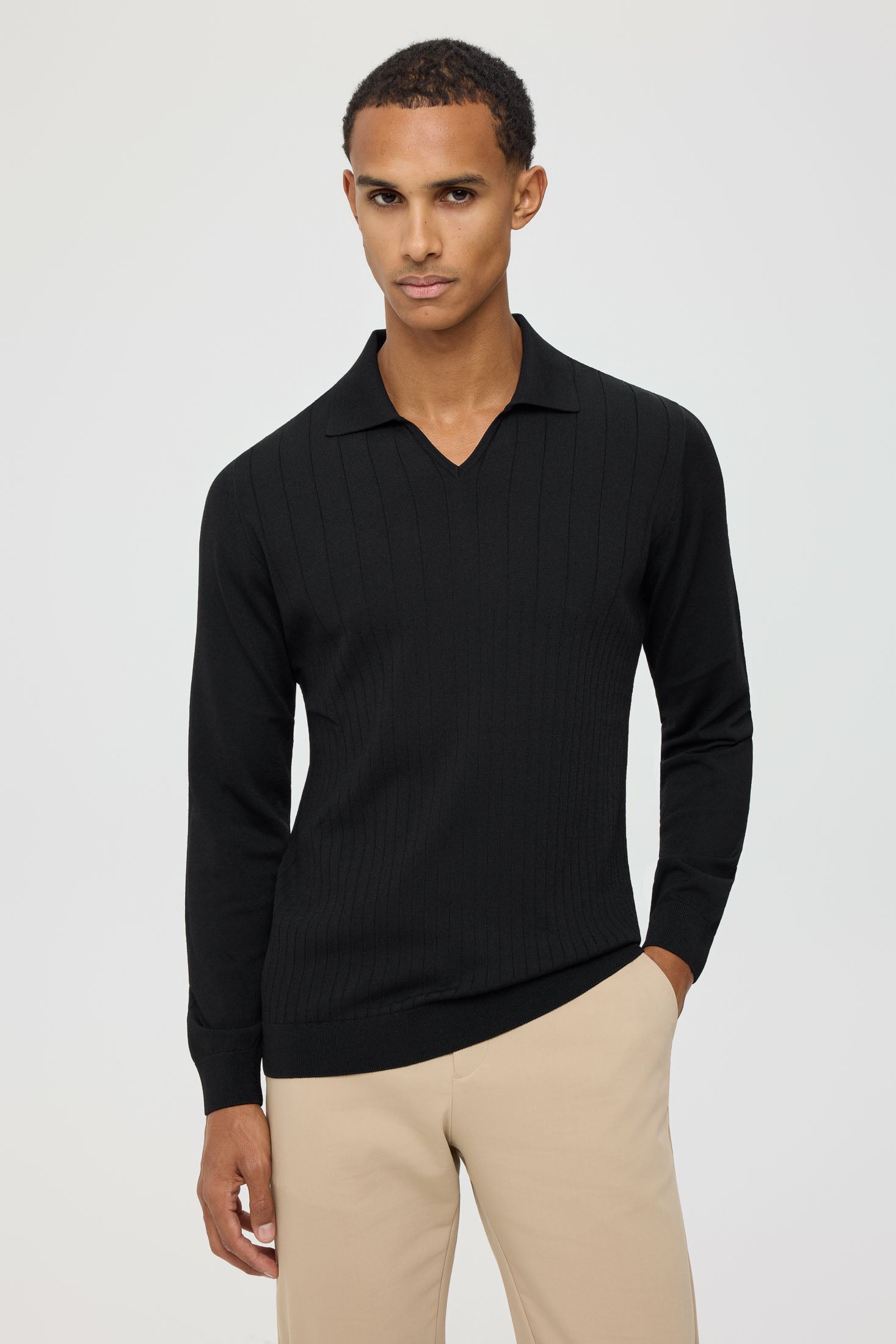 Men’s Premium Long-Sleeve Knit Pullover Polo – Fine Rib Texture | Style 8030-7