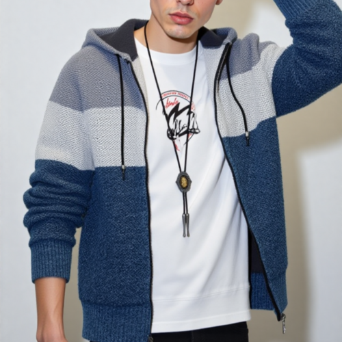 Mens Hooded Zipper Jacket Sweater Jacket